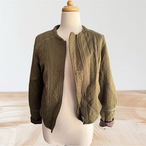 Anthropologie Hei Hei Quilted Bomber Jacket Olive Green Riding Style